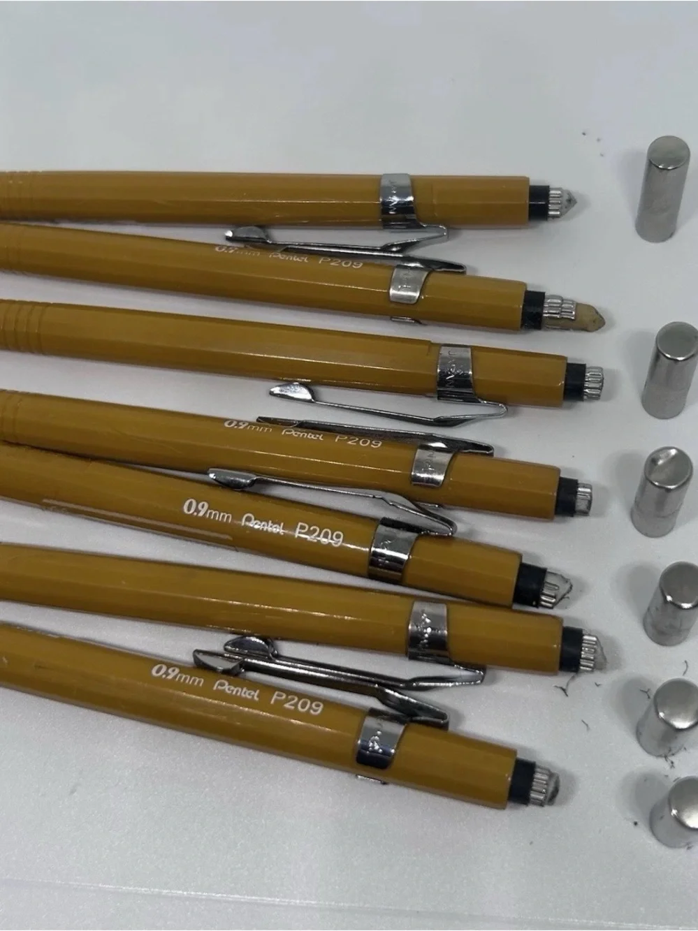 Lot of 7 Vintage Pentel P209 Mechanical Pencils - 0.9mm Mustard Yellow - Japan